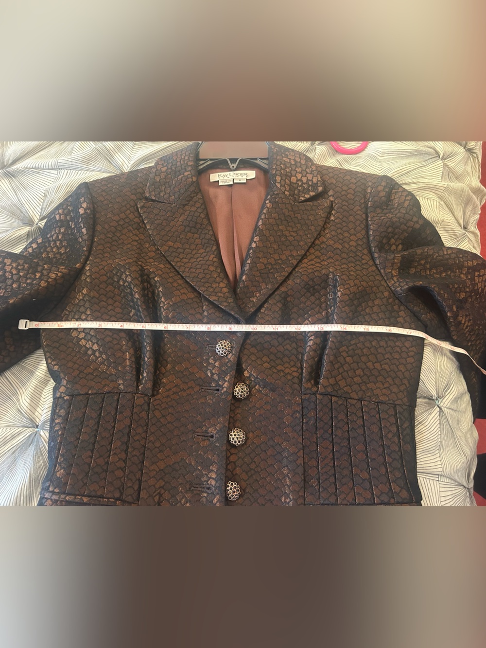 Kay Unger Women's Metallic Textured Brown Blazer Jacket and Skirt Set - Picture 8 of 9